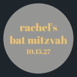 Sticker Rond Typographie en gras gris jaune Bat mitzvah personn<br><div class="desc">Typographie Gras Sticker Bat mitzvah classique rond Jaune et Gris Personnalisé</div>