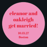 Sticker Rond Typographie en gras rose rouge moderne Mariage per<br><div class="desc">Typographie Gras Bright Rose et Rouge moderne Mariage Custom Classic Round Sticker</div>