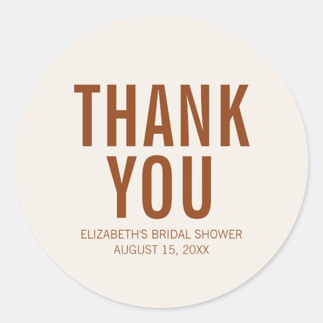 Sticker Rond Typographie en terre cuite simple Merci nuptiale C (Devant)