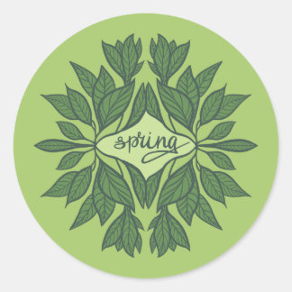 Sticker Rond Typographie esthétique Feuille du printemps vert