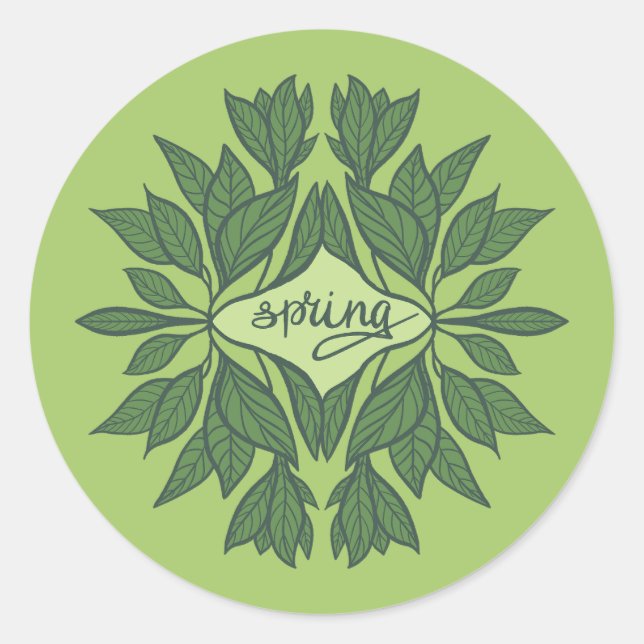 Sticker Rond Typographie esthétique Feuille du printemps vert (Devant)