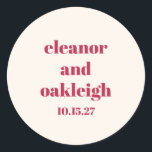 Sticker Rond Typographie Gras Magenta Rouge ivoire Mariage pers<br><div class="desc">Typographie Gras Magenta Rouge ivoire Moderne Personnalisé Mariage Classique Sticker Rond</div>