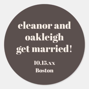 Sticker Rond Typographie Gras Mariage Moderne Brun Personnalisé