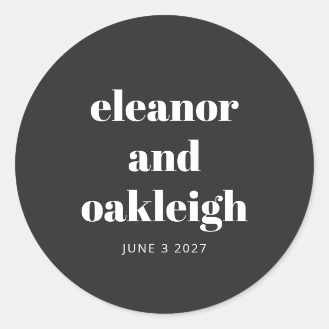 Sticker Rond Typographie Gras Mariage Moderne Noir et Blanc (Devant)