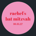 Sticker Rond Typographie Gras Personnalisée Rose Rouge Bat mitz<br><div class="desc">Typographie en gras personnalisé Sticker en rond rose et rouge moderne Bat mitzvah classique</div>