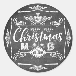 Sticker Rond Typographie grunge de Joyeux Noël de tableau rét