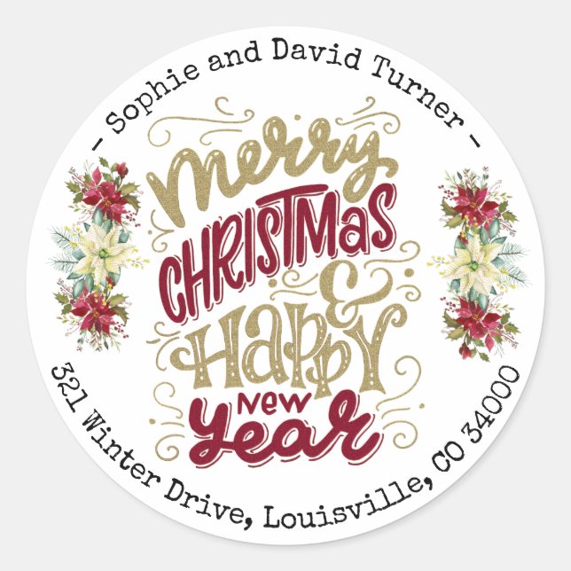 Sticker Rond Typographie Joyeux Noël Bonne Année Charm (Devant)