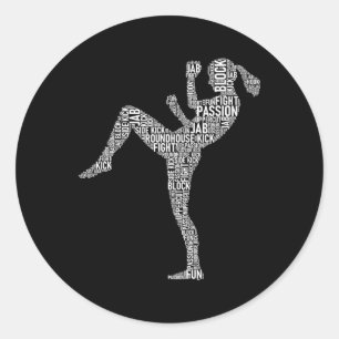 Sticker Rond Typographie Kickboxer - Arts martiaux mixtes Kickb
