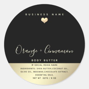 Sticker Rond Typographie lux simple coeur d'or noir classique o