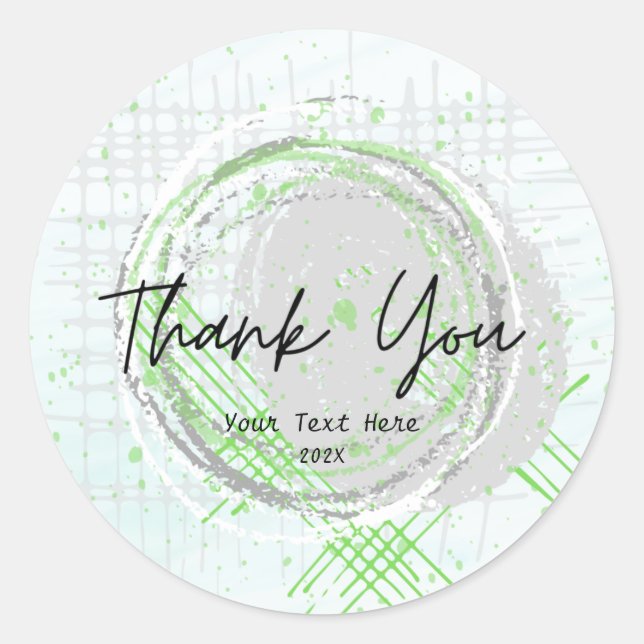 Sticker Rond Typographie Merci Aquarelle Vert Élégant   (Devant)