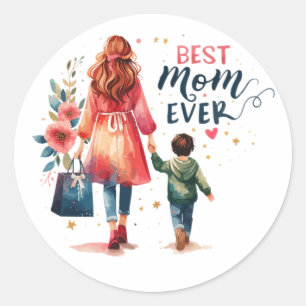 Sticker Rond Typographie minimaliste Meilleure Maman,Écriture m