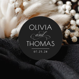 Sticker Rond Typographie minimaliste moderne chic Mariage noir