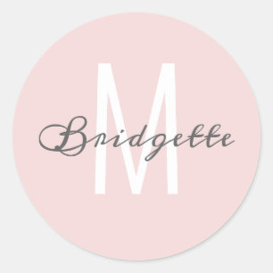 Sticker Rond Typographie minimaliste moderne Dusty Pink Monogra