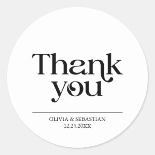 Sticker Rond Typographie minimaliste moderne Mariage blanc