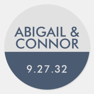 Sticker Rond Typographie minimaliste moderne Noms gris bleu mar