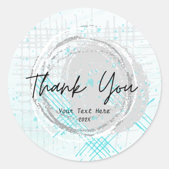 Sticker Rond Typographie moderne Aquarelle Merci bleu  (Devant)