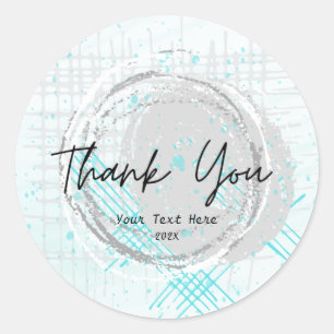 Sticker Rond Typographie moderne Aquarelle Merci bleu