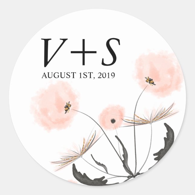 Sticker Rond Typographie moderne Dandelion Mariage Personnalisé (Devant)