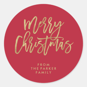 Sticker Rond Typographie moderne de l'or de Faux  Joyeux Noël r