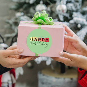 Sticker Rond Typographie moderne Fancy Script Joyeux Anniversai