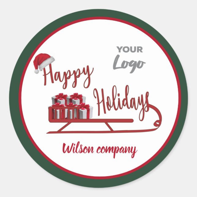 Sticker Rond Typographie moderne logo Sledge Happy Holidays (Devant)