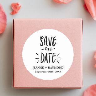 Sticker Rond Typographie moderne Mariage Enregistrer la date Pe