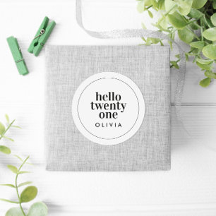 Sticker Rond Typographie moderne noir blanc 21 anniversaire pho