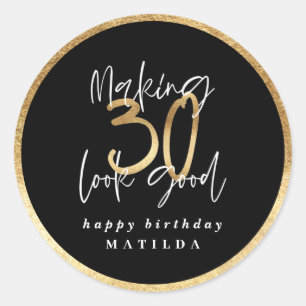 Sticker Rond Typographie moderne noir et or 30e anniversaire
