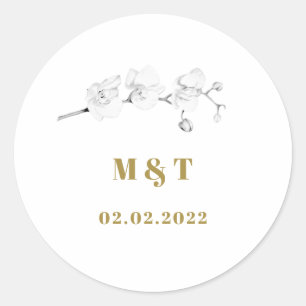 Sticker Rond Typographie moderne Orchidées florales Monogramme