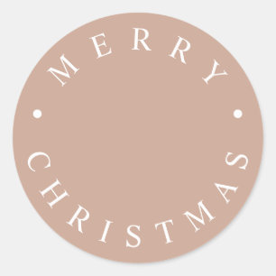 Sticker Rond Typographie moderne simple Joyeux Beige de Noël