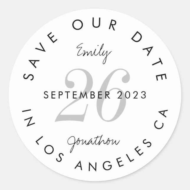 Sticker Rond Typographie Noire Moderne Sauvez La Date (Devant)