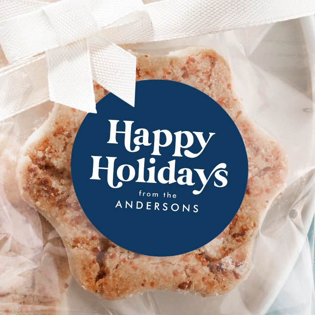 Sticker Rond Typographie rétro Blue Happy Holidays (Créateur téléchargé)