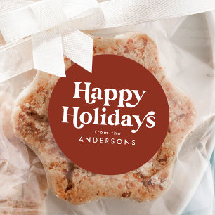 Sticker Rond Typographie rétro Brown Joyeuses Fêtes