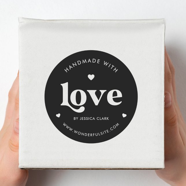 Sticker Rond Typographie rétro fait à la main avec coeur d'amou (Créateur téléchargé)