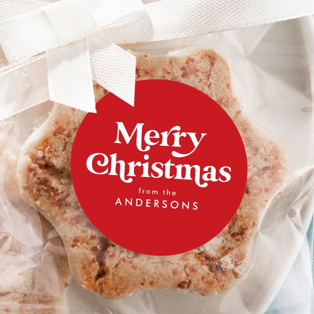 Sticker Rond Typographie rétro Joyeux Noël rouge (Créateur téléchargé)