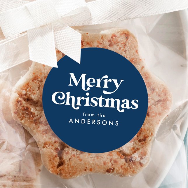 Sticker Rond Typographie rétro Marine Bleu Joyeux Noël (Créateur téléchargé)