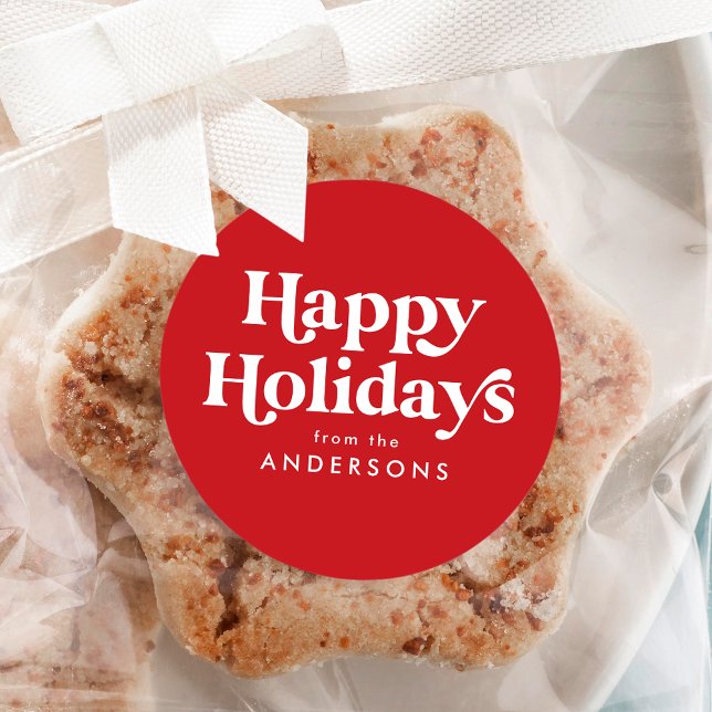 Sticker Rond Typographie Rétro Rouge Joyuses Fêtes (Créateur téléchargé)