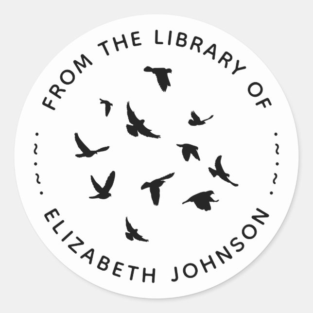 Sticker Rond Typographie ronde Oiseaux de la bibliothèque de (Devant)