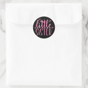 Sticker Rond Typographie rose petite soeur avec parties scintil