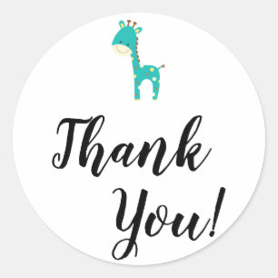 Sticker Rond Typographie simple de Merci avec la girafe