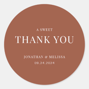Sticker Rond Typographie simple Terracotta Mariage Merci