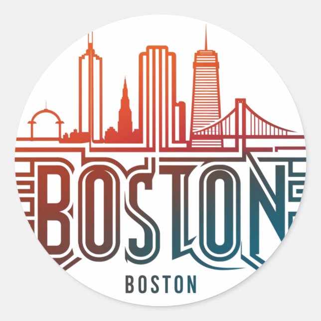 Sticker Rond Typographie Skyline de Boston (Devant)