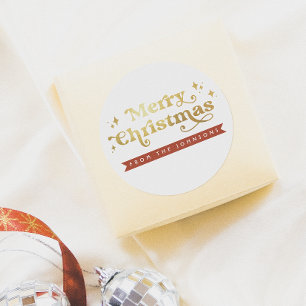 Sticker Rond Typographie Super rétro Joyeux Noël & Nom