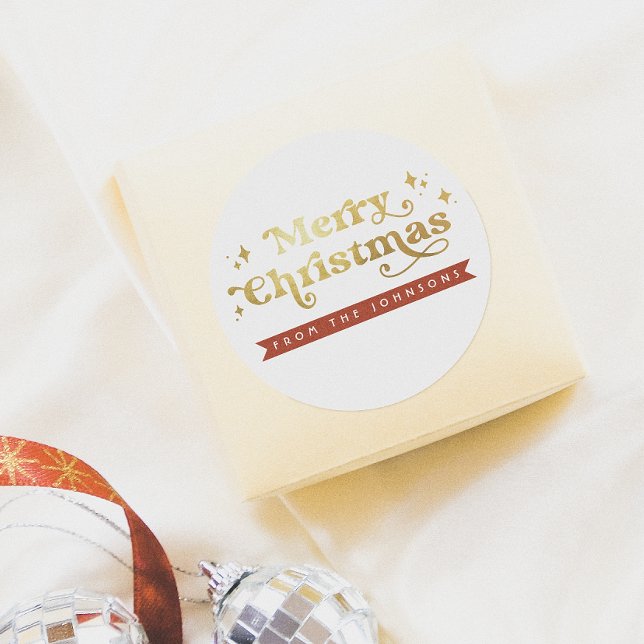 Sticker Rond Typographie Super rétro Joyeux Noël & Nom (Créateur téléchargé)