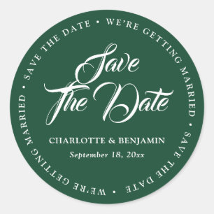 Sticker Rond Typographie Verte Script Mariage Enregistrer La Da
