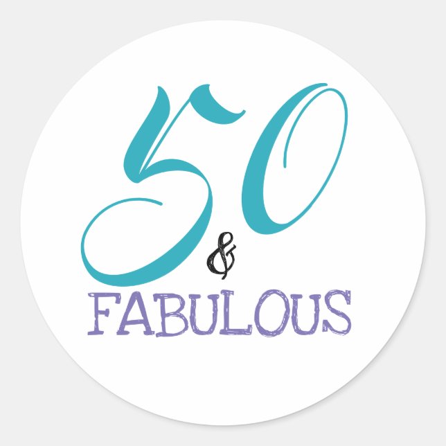 Sticker Rond Typography 50th Birthday | 50 and Fabulous (Devant)