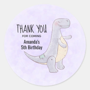 Sticker Rond Tyrannosaurus gris mou Rex Dinosaur Jouet Annivers