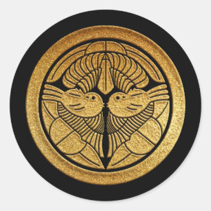 Sticker Rond Uesugi Kamon Uesugi Sasa en or