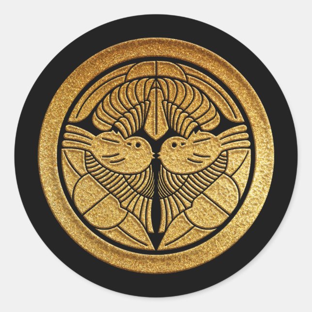 Sticker Rond Uesugi Kamon Uesugi Sasa en or (Devant)