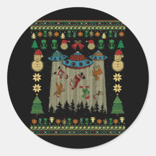 Sticker Rond Ufo Alien Enlèvement Père Noël Gingerbread Noël la